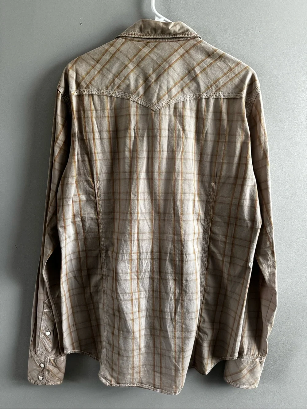 True Religion Plaid Button-Up Shirt in Beige and Light Brown